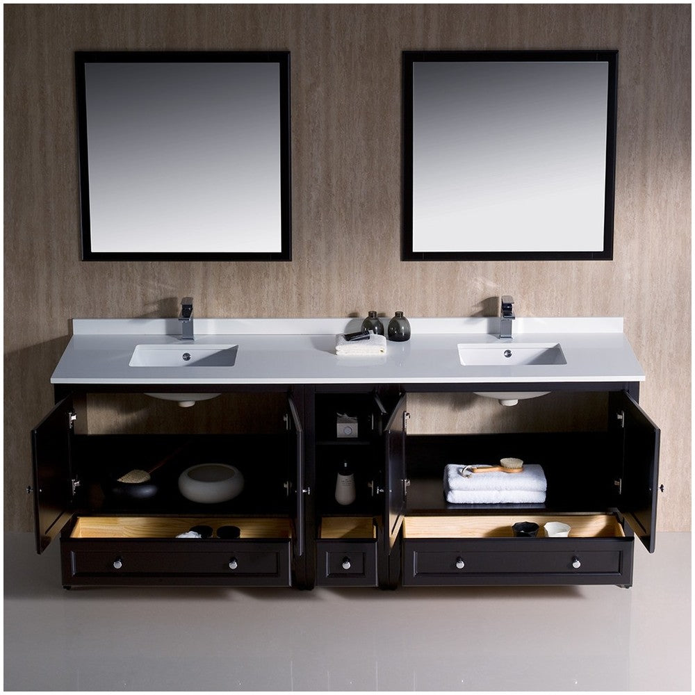 Fresca Oxford 84" Espresso Traditional Double Sink Bathroom Vanity