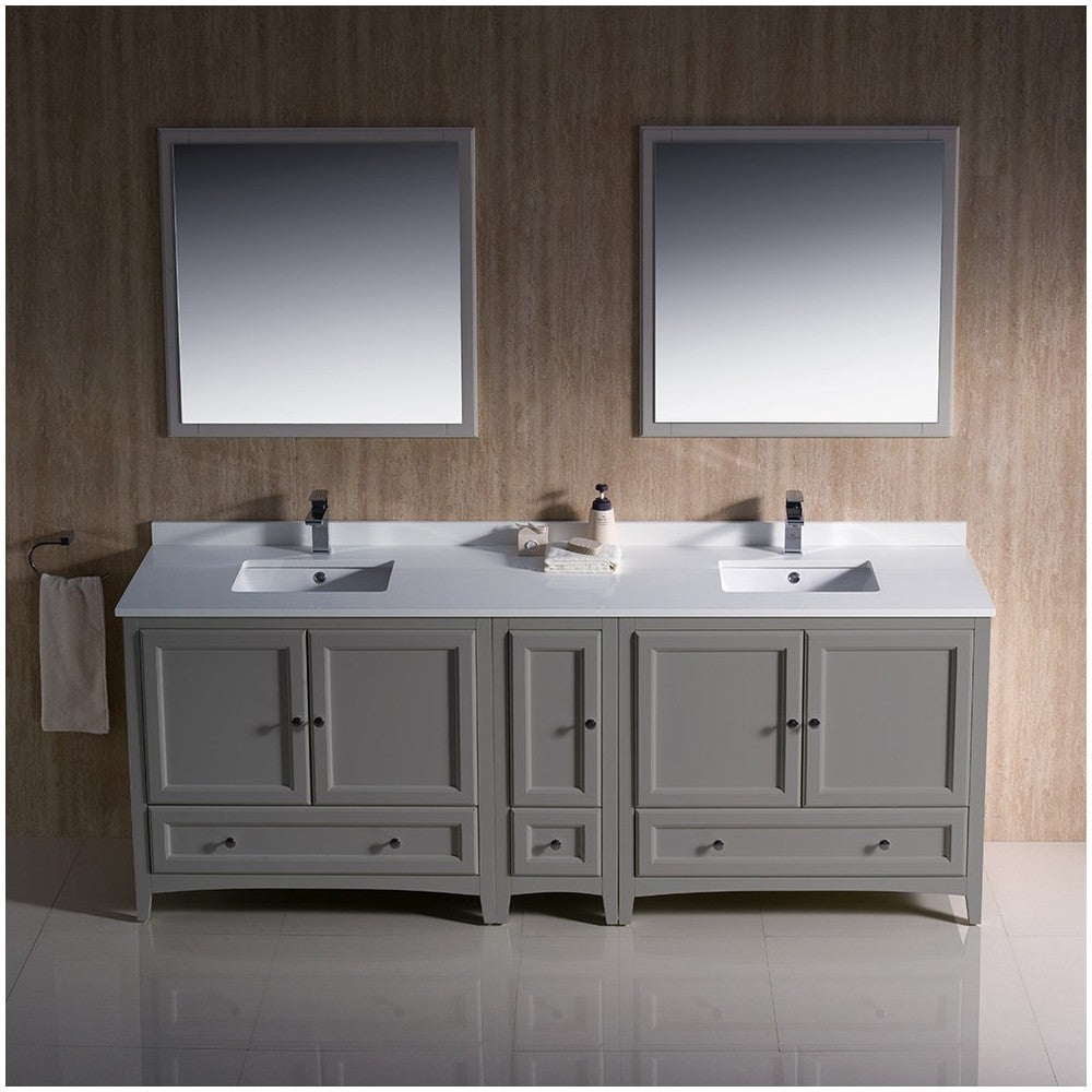 Fresca Oxford 84" Gray Traditional Double Sink Bathroom Vanity