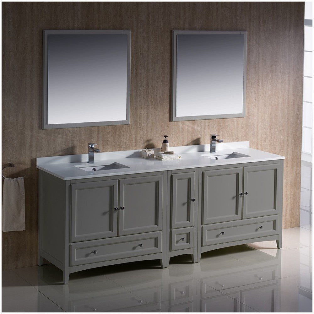 Fresca Oxford 84" Gray Traditional Double Sink Bathroom Vanity