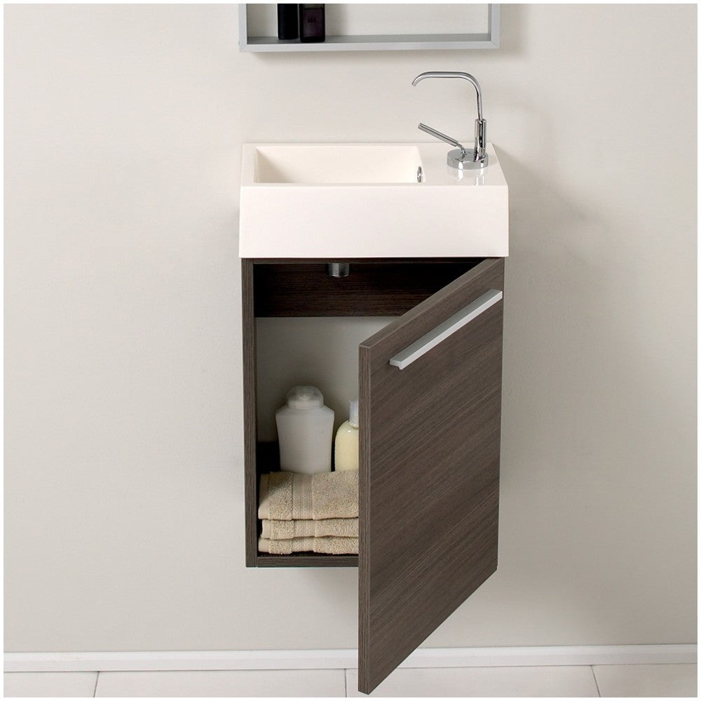 Fresca Pulito 16" Small Gray Oak Modern Bathroom Vanity w/ Integrated Sink