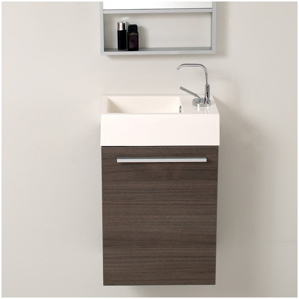 Fresca Pulito 16" Small Gray Oak Modern Bathroom Vanity w/ Integrated Sink