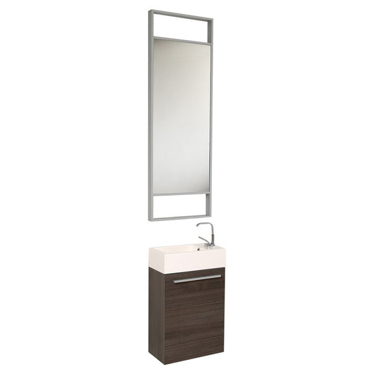 Fresca Pulito 16" Small Gray Oak Modern Bathroom Vanity w/ Tall Mirror