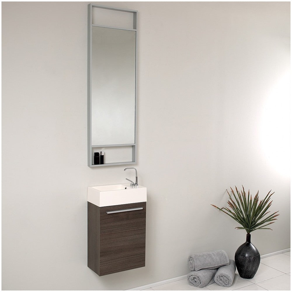 Fresca Pulito 16" Small Gray Oak Modern Bathroom Vanity w/ Tall Mirror