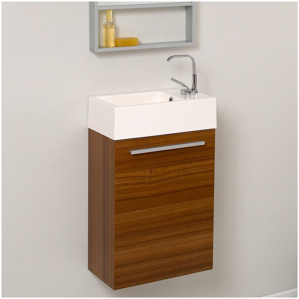 Fresca Pulito 16" Small Teak Modern Bathroom Vanity w/ Integrated Sink