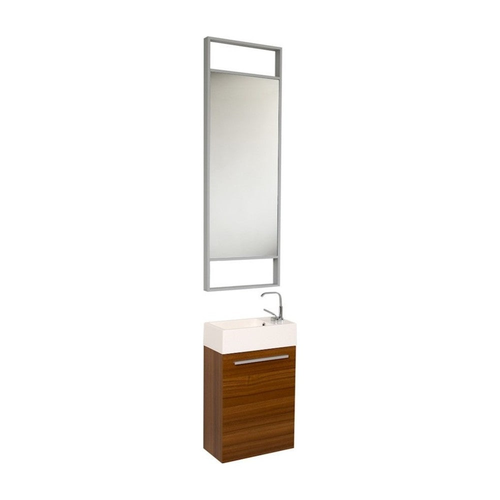 Fresca Pulito 16" Small Teak Modern Bathroom Vanity w/ Tall Mirror