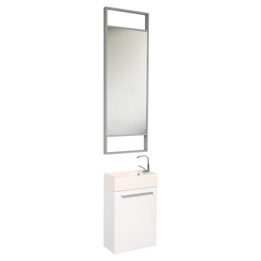 Fresca Pulito 16" Small White Modern Bathroom Vanity w/ Tall Mirror