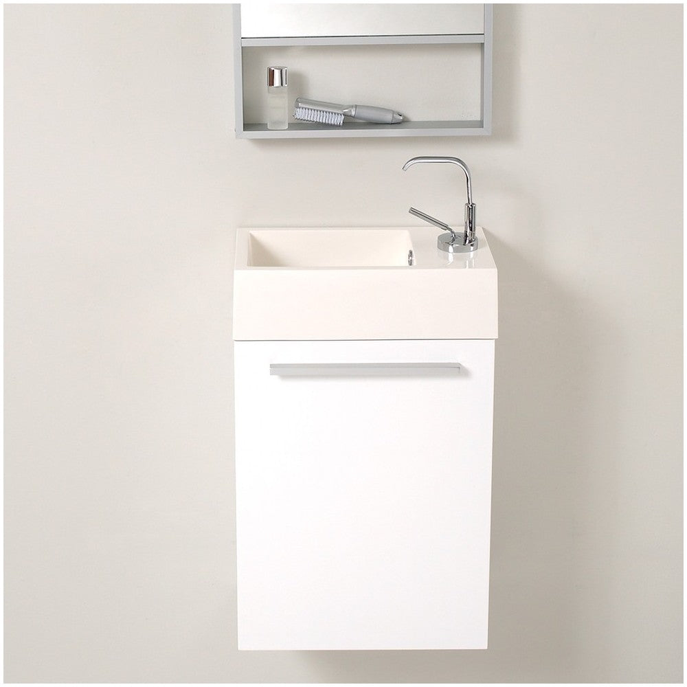 Fresca Pulito 16" Small White Modern Bathroom Vanity w/ Tall Mirror