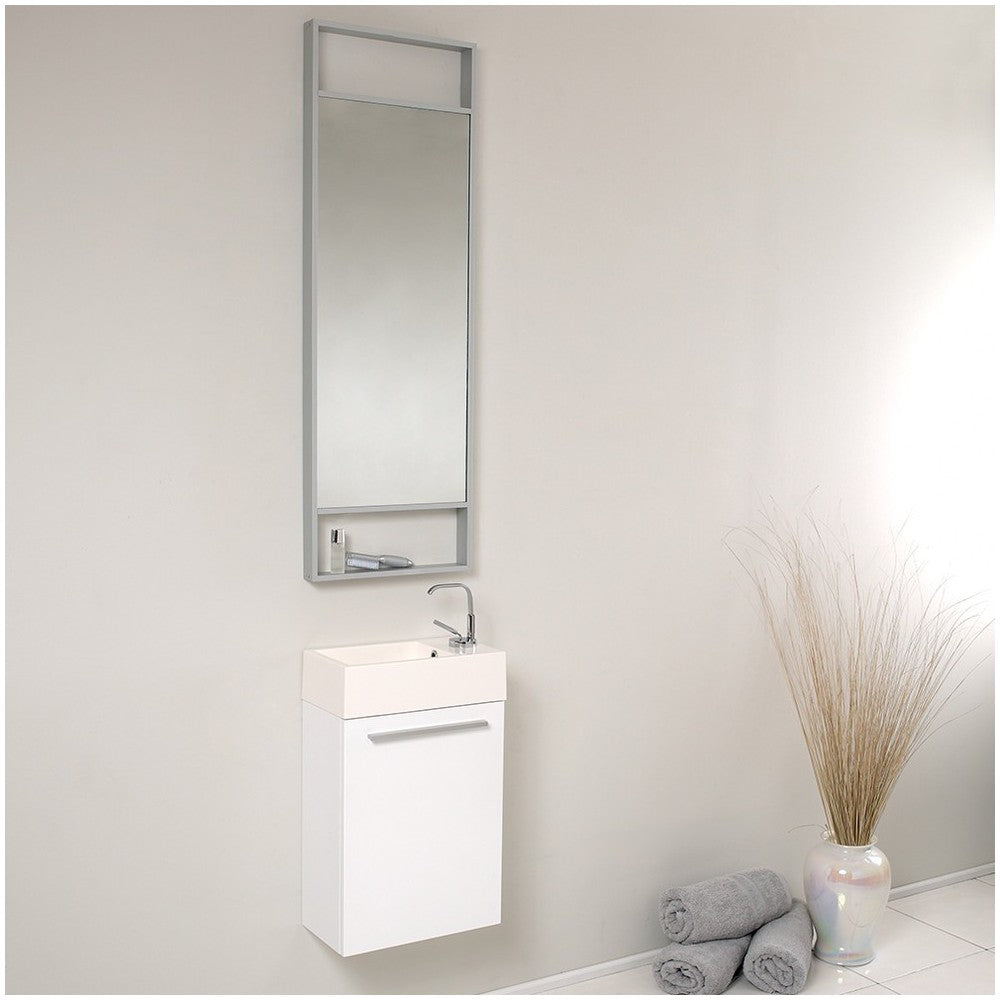 Fresca Pulito 16" Small White Modern Bathroom Vanity w/ Tall Mirror