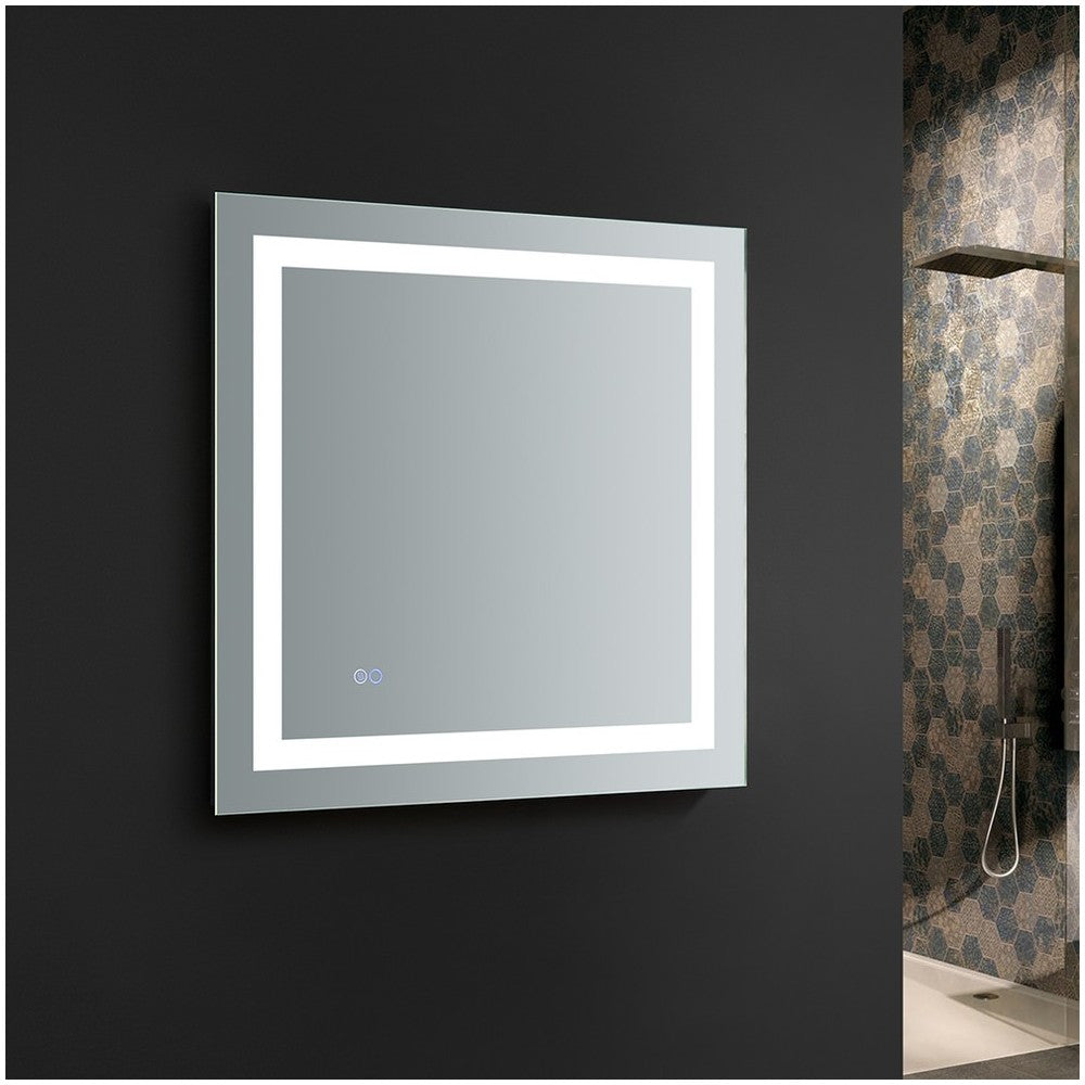 Fresca Santo 30" Wide x 30" Tall Bathroom Mirror w/ LED Lighting and Defogger