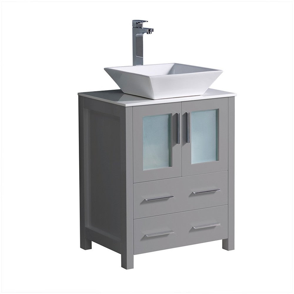 Fresca Torino 24" Gray Modern Bathroom Cabinet w/ Top & Vessel Sink