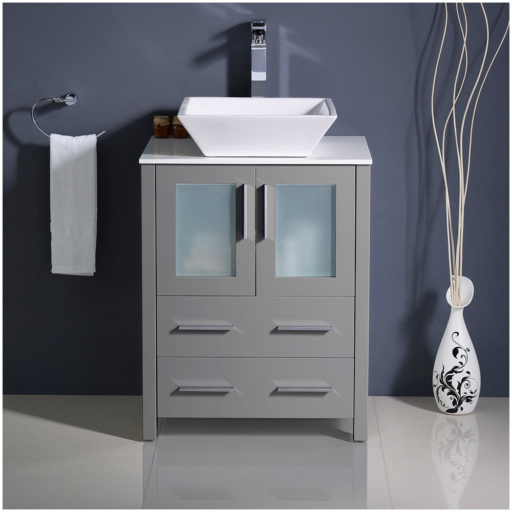 Fresca Torino 24" Gray Modern Bathroom Cabinet w/ Top & Vessel Sink