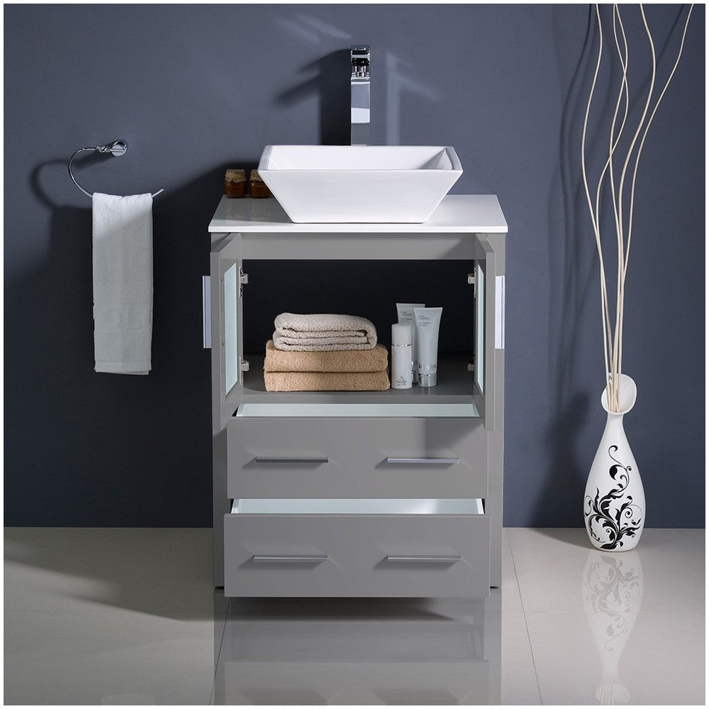 Fresca Torino 24" Gray Modern Bathroom Cabinet w/ Top & Vessel Sink