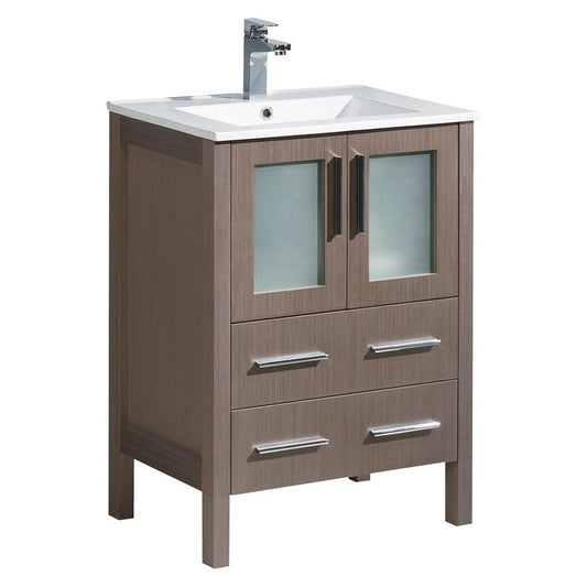 Fresca Torino 24" Gray Oak Modern Bathroom Cabinet w/ Integrated Sink