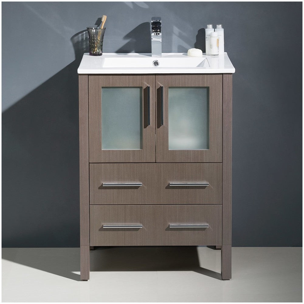 Fresca Torino 24" Gray Oak Modern Bathroom Cabinet w/ Integrated Sink
