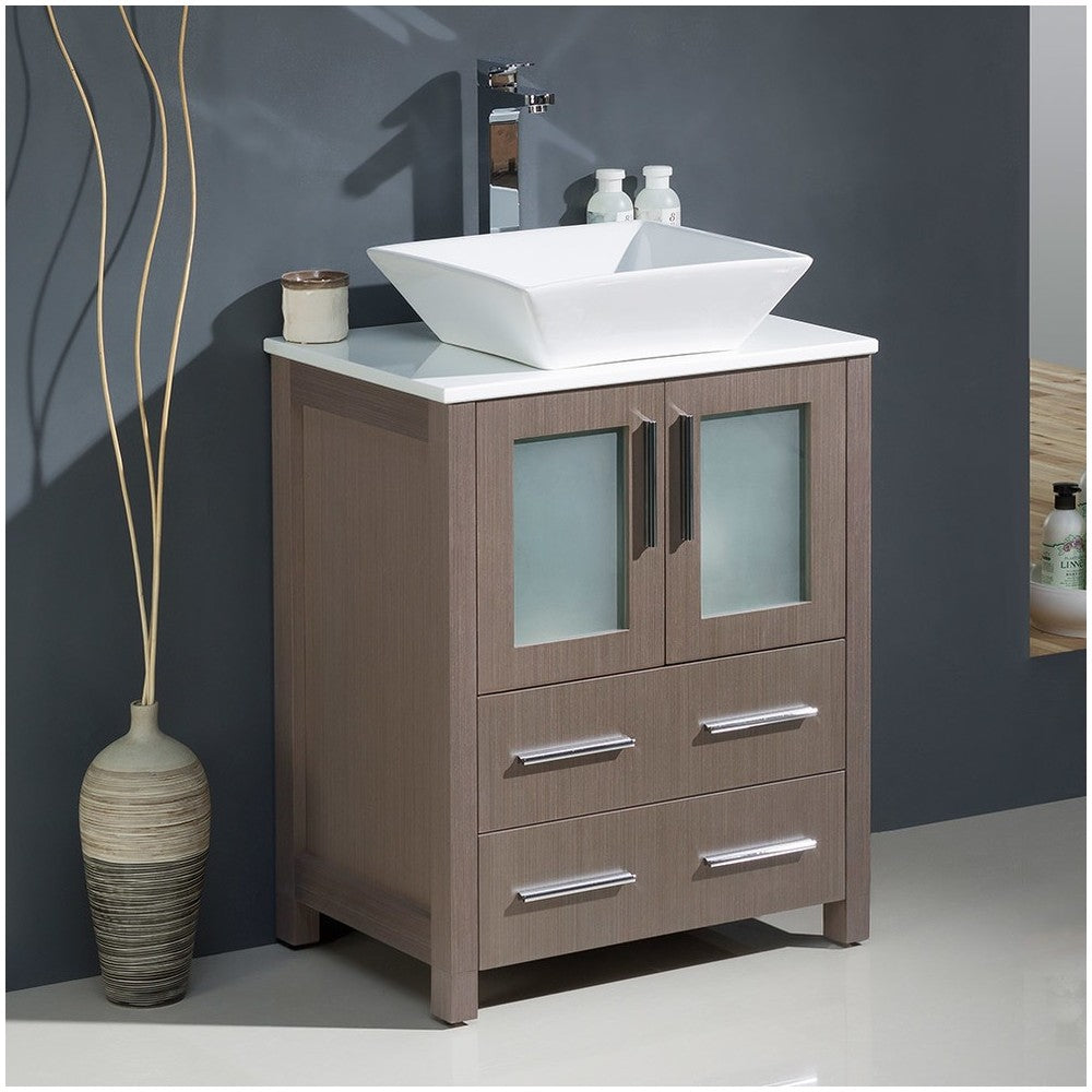 Fresca Torino 24" Gray Oak Modern Bathroom Cabinet w/ Top & Vessel Sink