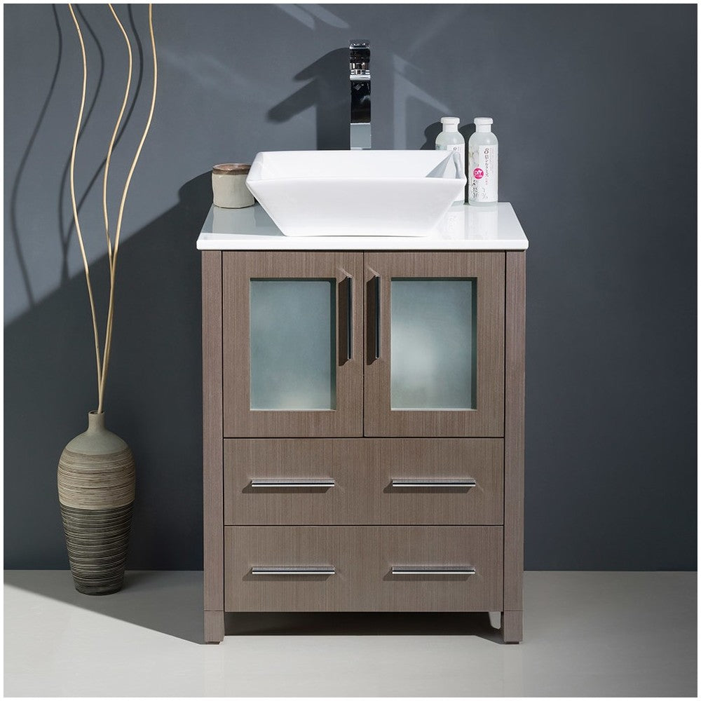 Fresca Torino 24" Gray Oak Modern Bathroom Cabinet w/ Top & Vessel Sink
