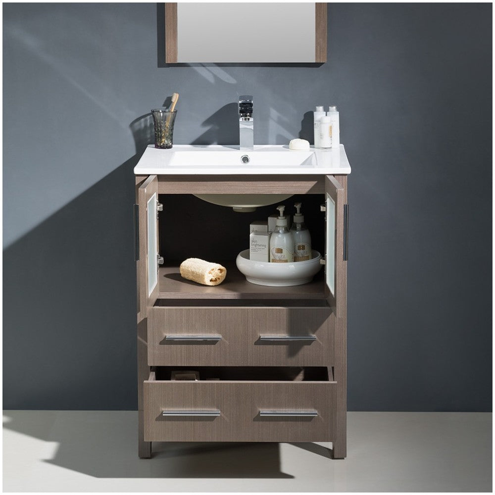 Fresca Torino 24" Gray Oak Modern Bathroom Vanity w/ Integrated Sink