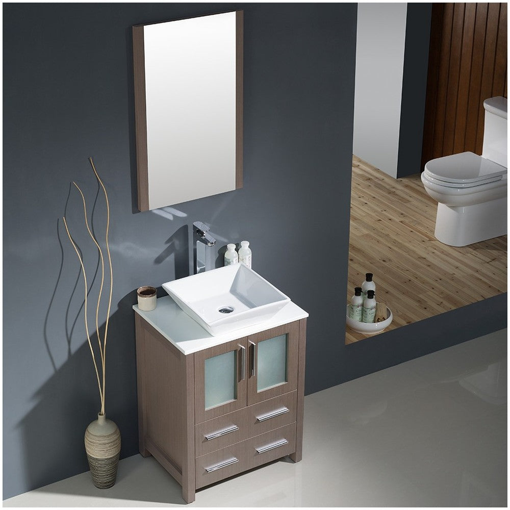 Fresca Torino 24" Gray Oak Modern Bathroom Vanity w/ Vessel Sink