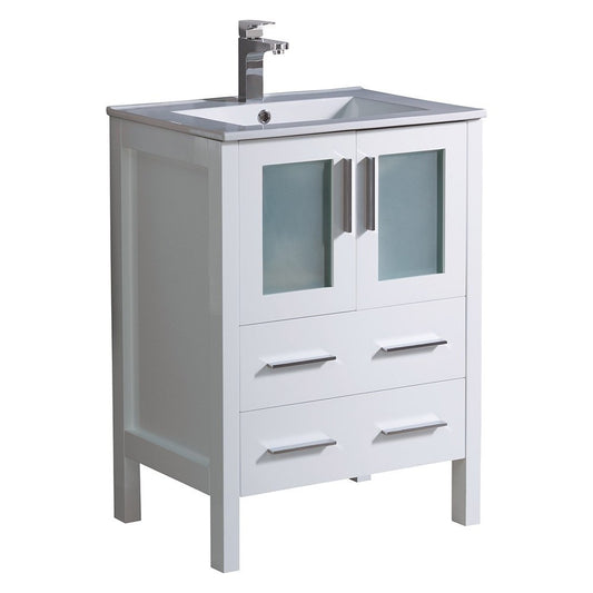 Fresca Torino 24" White Modern Bathroom Cabinet w/ Top & Integrated Sink