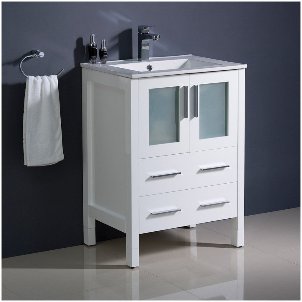 Fresca Torino 24" White Modern Bathroom Cabinet w/ Top & Integrated Sink