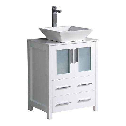 Fresca Torino 24" White Modern Bathroom Cabinet w/ Top & Vessel Sink