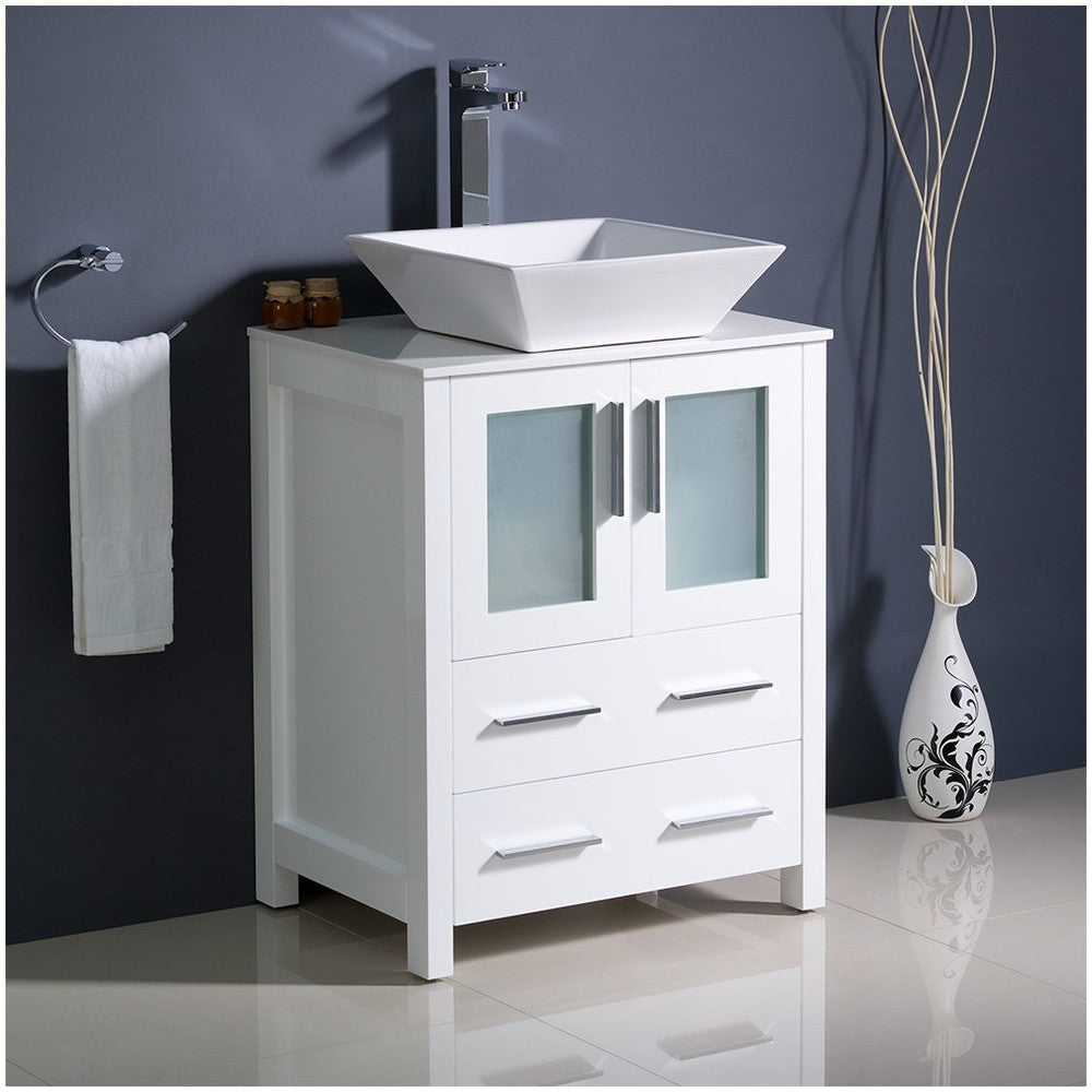 Fresca Torino 24" White Modern Bathroom Cabinet w/ Top & Vessel Sink