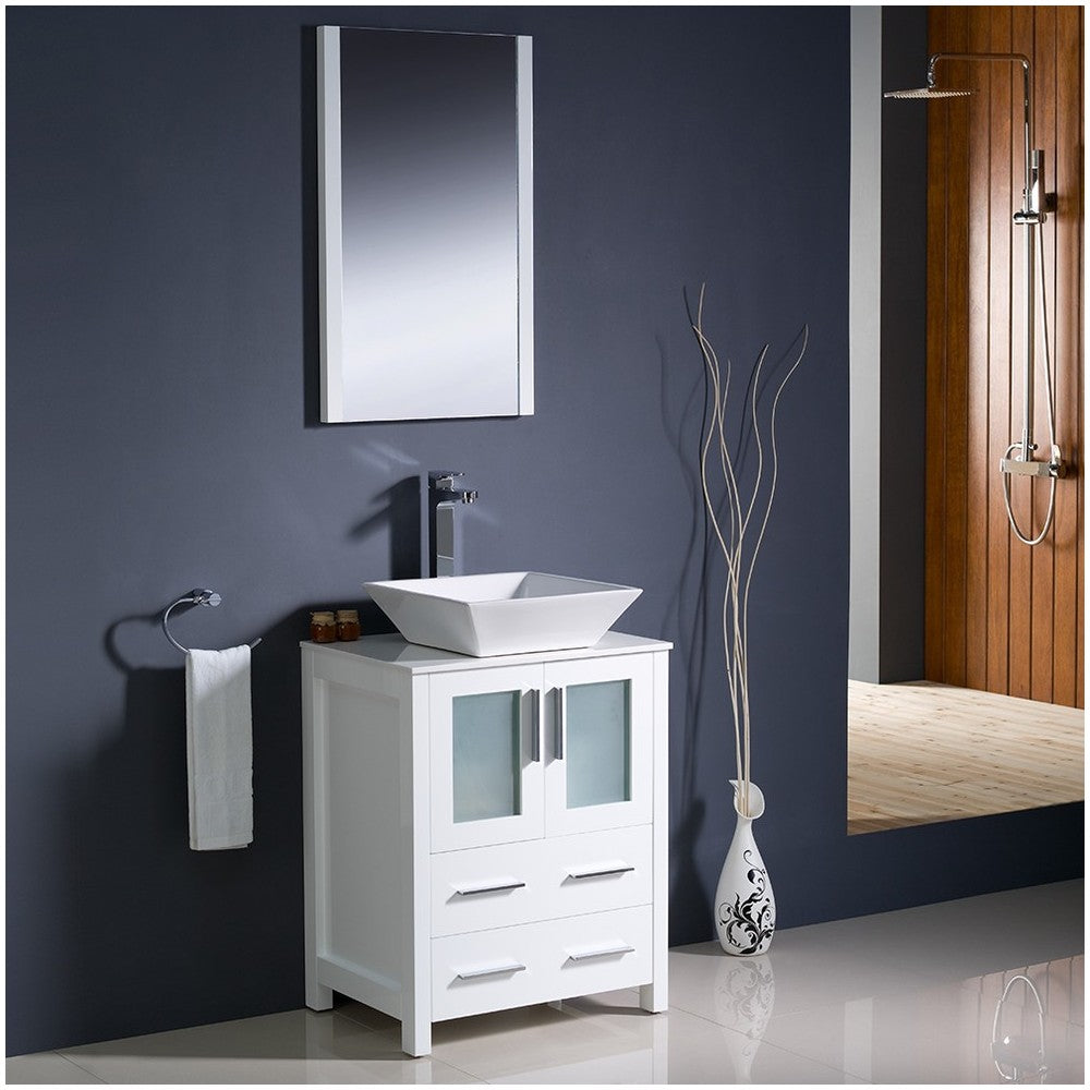 Fresca Torino 24" White Modern Bathroom Vanity w/ Vessel Sink