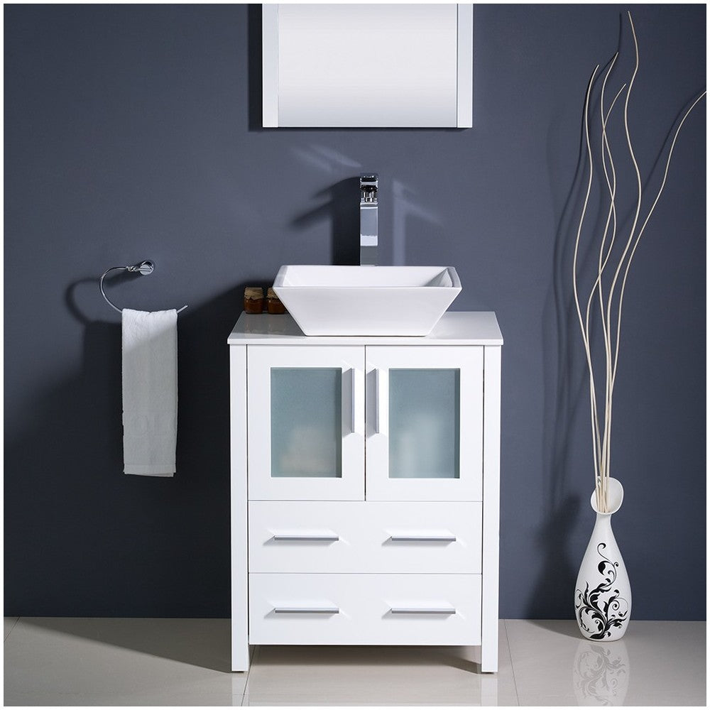 Fresca Torino 24" White Modern Bathroom Vanity w/ Vessel Sink