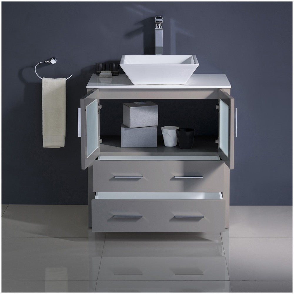 Fresca Torino 30" Gray Modern Bathroom Cabinet w/ Top & Vessel Sink