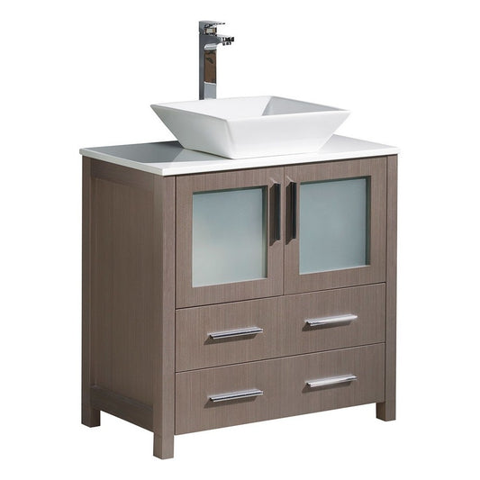 Fresca Torino 30" Gray Oak Modern Bathroom Cabinet w/ Top & Vessel Sink