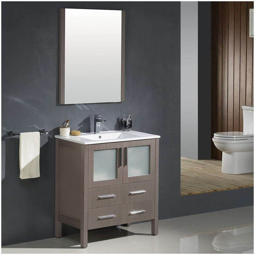 Fresca Torino 30" Gray Oak Modern Bathroom Vanity w/ Integrated Sink