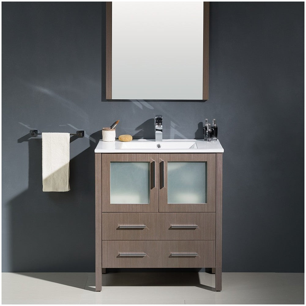 Fresca Torino 30" Gray Oak Modern Bathroom Vanity w/ Integrated Sink