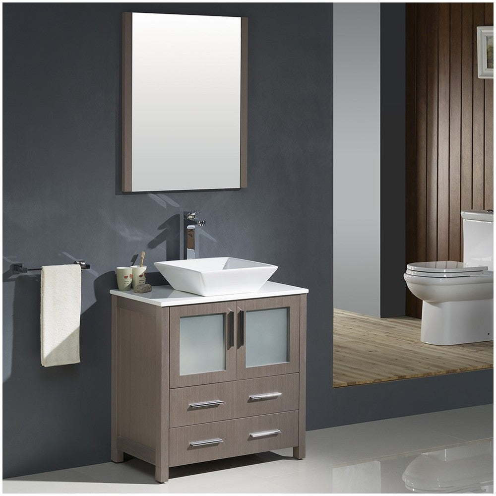 Fresca Torino 30" Gray Oak Modern Bathroom Vanity w/ Vessel Sink