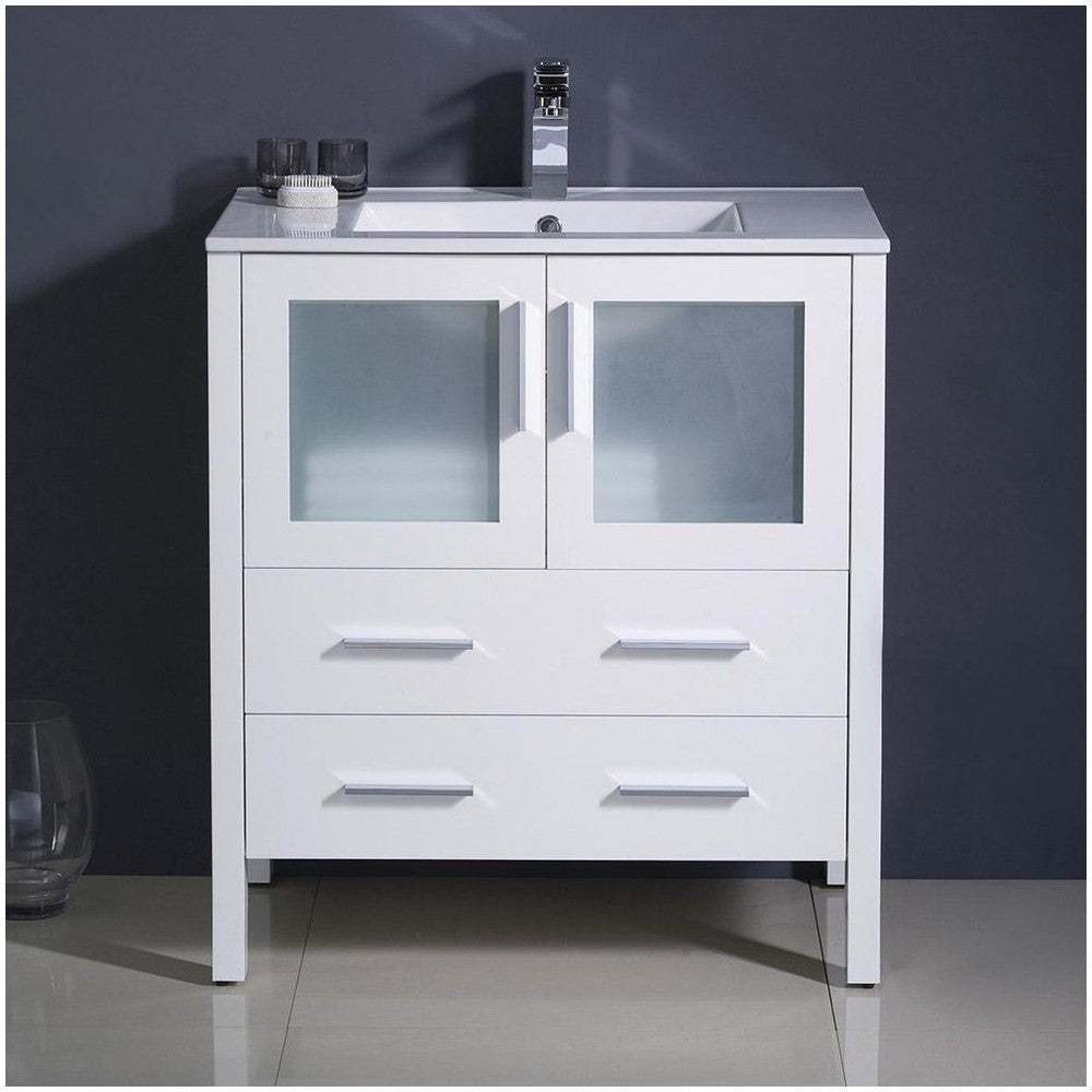 Fresca Torino 30" White Modern Bathroom Cabinet w/ Integrated Sink
