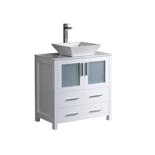 Fresca Torino 30" White Modern Bathroom Cabinet w/ Top & Vessel Sink