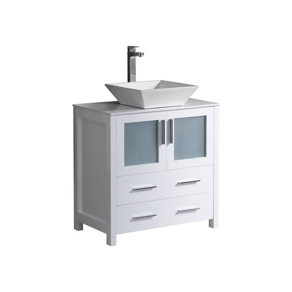 Fresca Torino 30" White Modern Bathroom Cabinet w/ Top & Vessel Sink