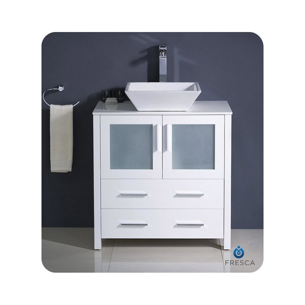 Fresca Torino 30" White Modern Bathroom Cabinet w/ Top & Vessel Sink