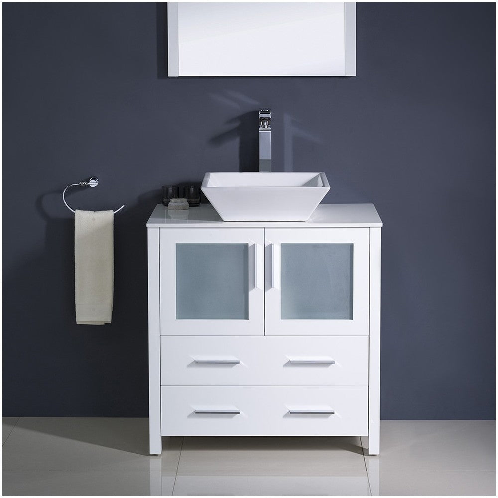 Fresca Torino 30" White Modern Bathroom Vanity w/ Vessel Sink