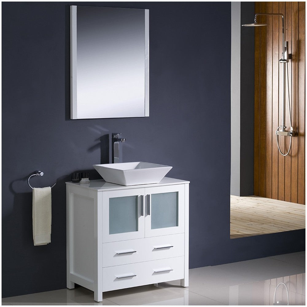 Fresca Torino 30" White Modern Bathroom Vanity w/ Vessel Sink