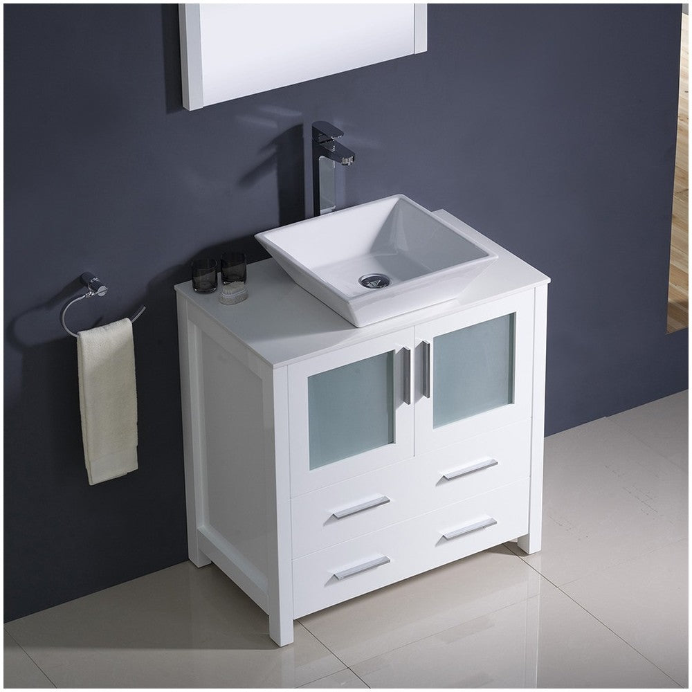 Fresca Torino 30" White Modern Bathroom Vanity w/ Vessel Sink