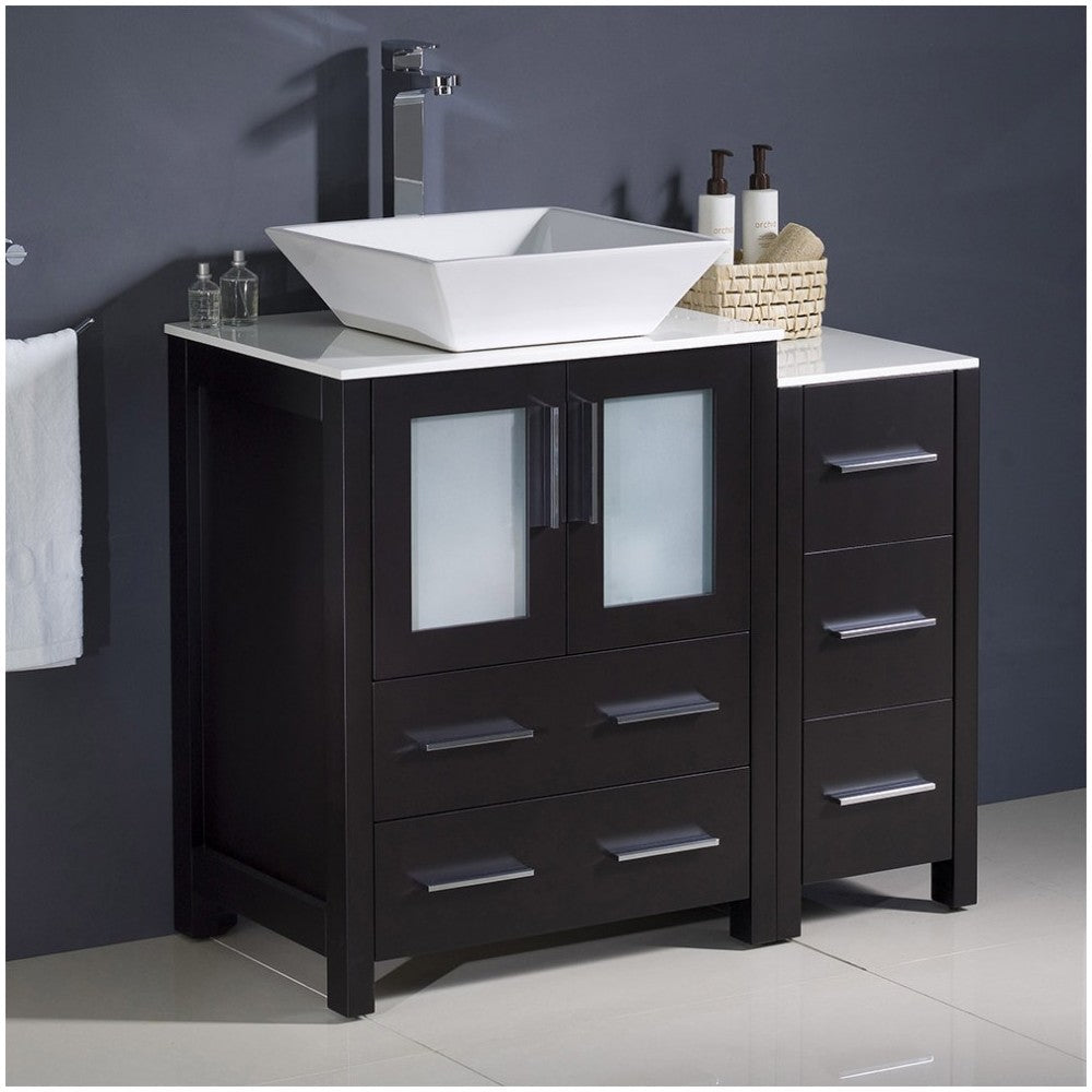Fresca Torino 36" Espresso Modern Bathroom Cabinets w/ Top & Vessel Sink