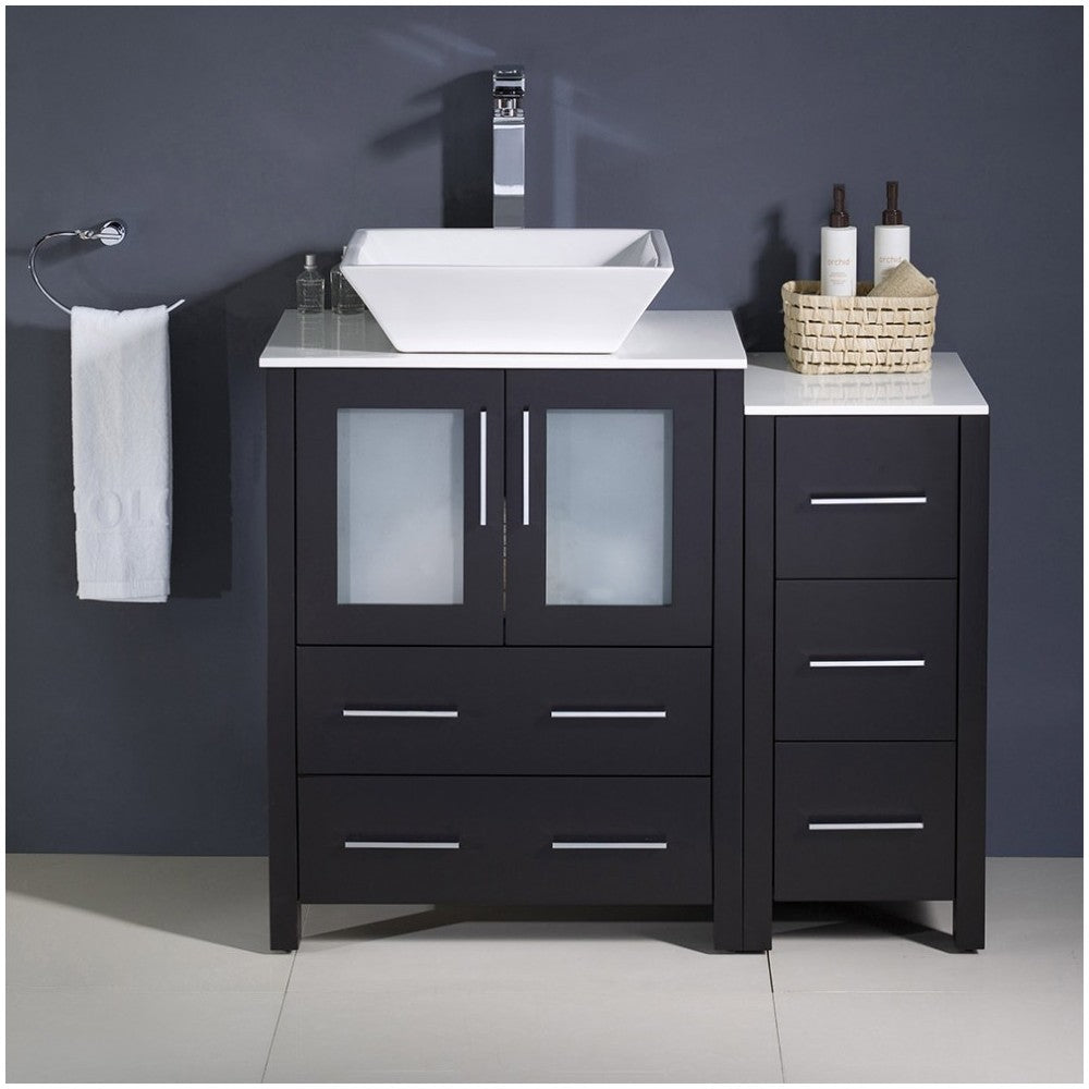 Fresca Torino 36" Espresso Modern Bathroom Cabinets w/ Top & Vessel Sink