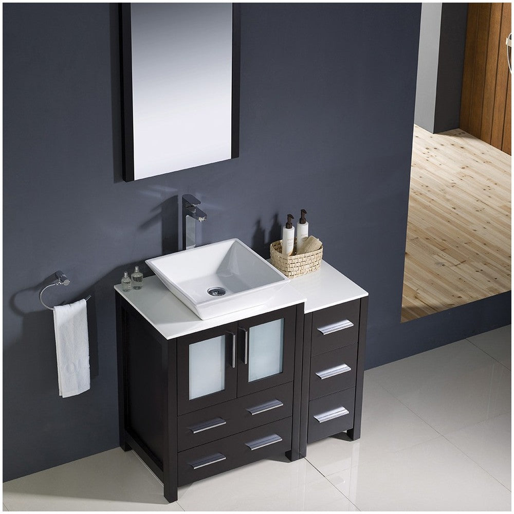 Fresca Torino 36" Espresso Modern Bathroom Vanity w/ Side Cabinet & Vessel Sink