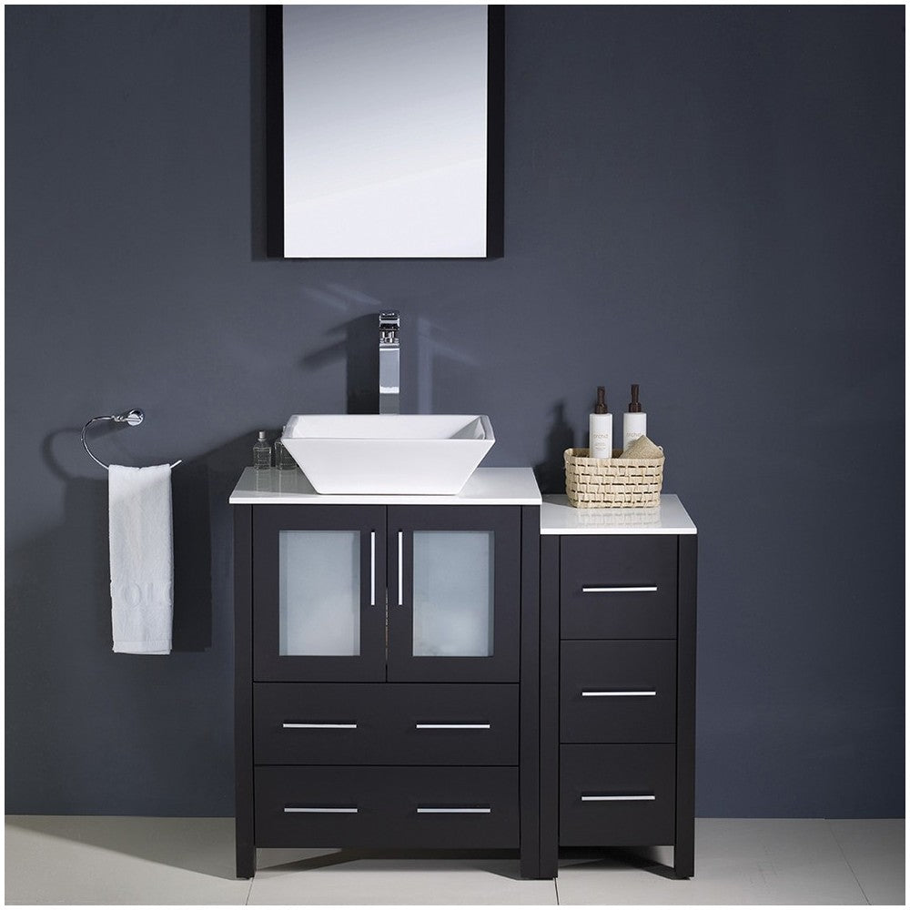 Fresca Torino 36" Espresso Modern Bathroom Vanity w/ Side Cabinet & Vessel Sink