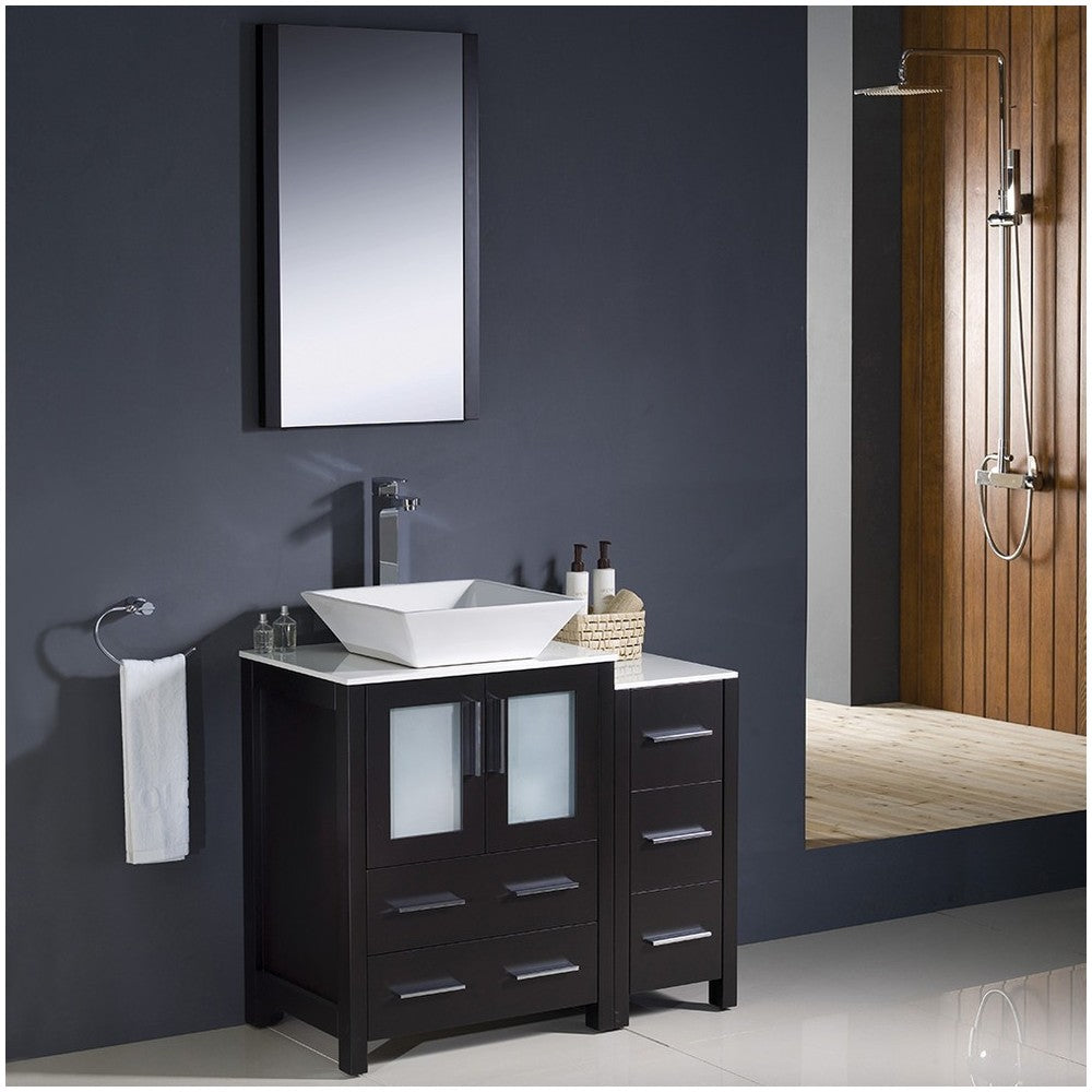 Fresca Torino 36" Espresso Modern Bathroom Vanity w/ Side Cabinet & Vessel Sink