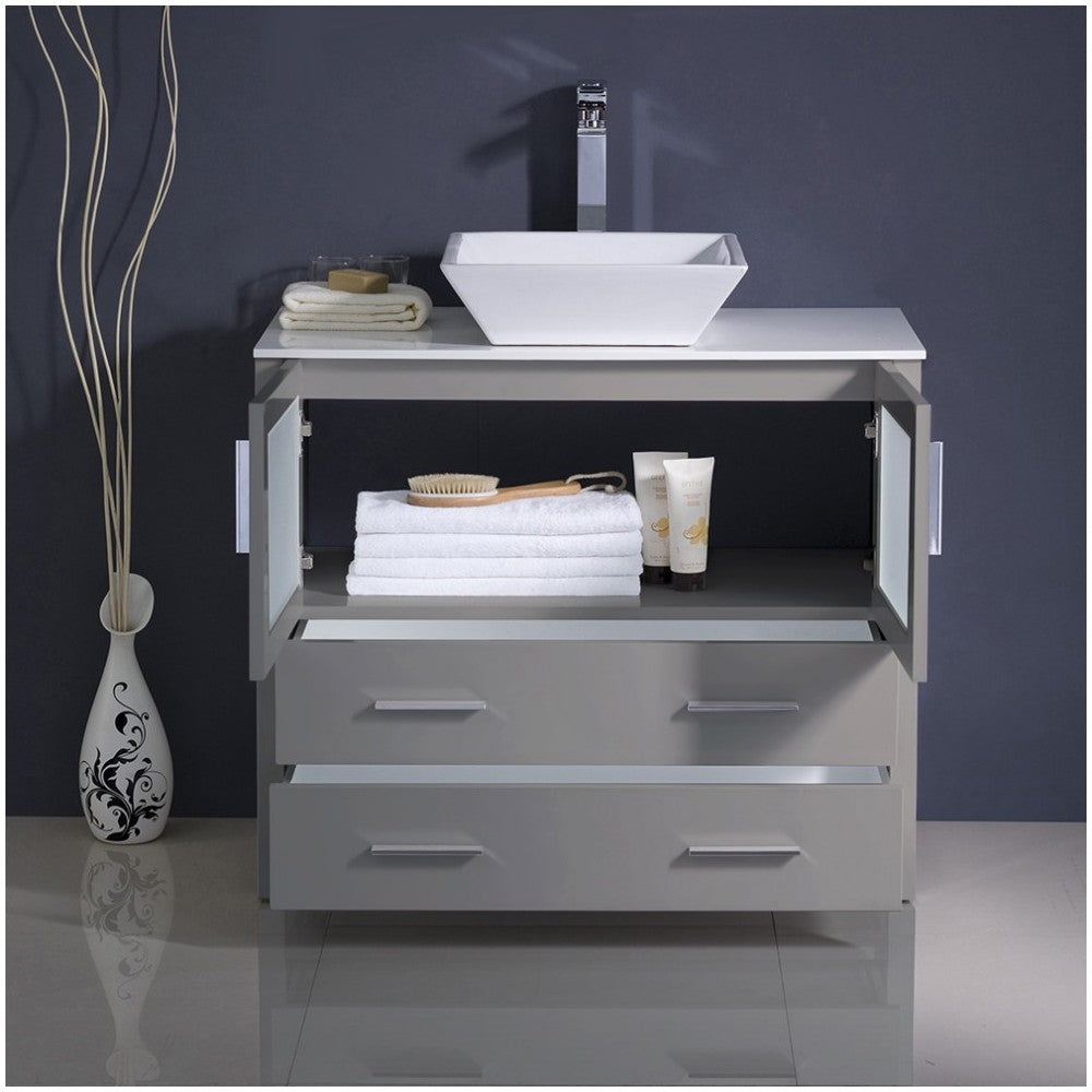 Fresca Torino 36" Gray Modern Bathroom Cabinet w/ Vessel Sink