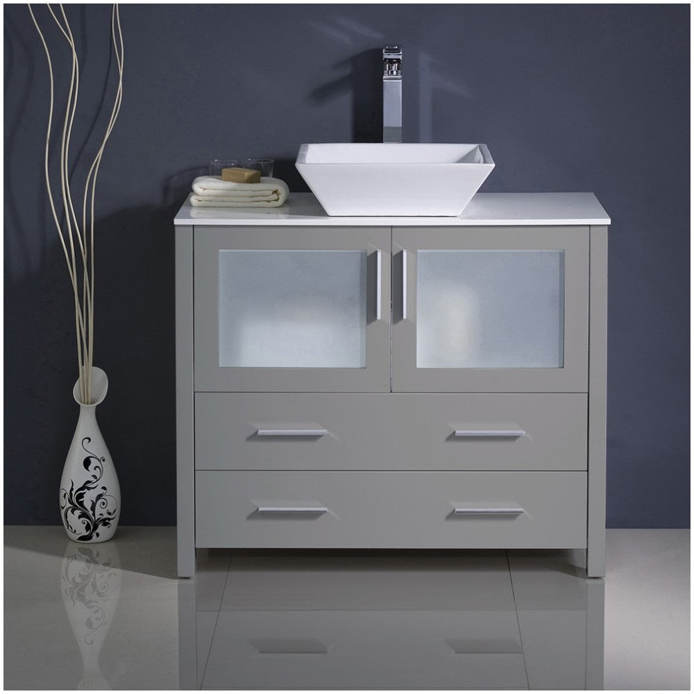 Fresca Torino 36" Gray Modern Bathroom Cabinet w/ Vessel Sink