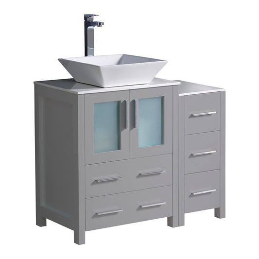 Fresca Torino 36" Gray Modern Bathroom Cabinets w/ Top & Vessel Sink