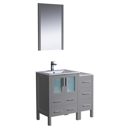 Fresca Torino 36" Gray Modern Bathroom Vanity w/ Side Cabinet & Integrated Sinks