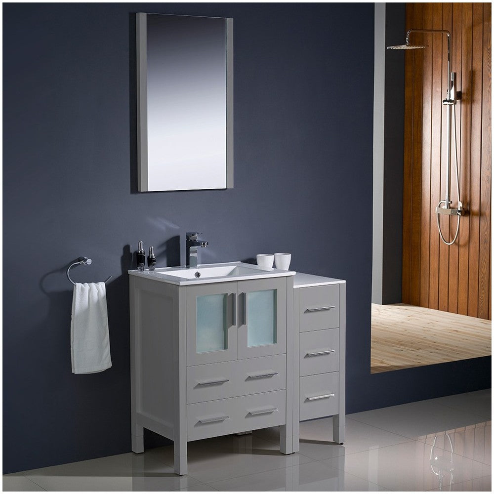 Fresca Torino 36" Gray Modern Bathroom Vanity w/ Side Cabinet & Integrated Sinks